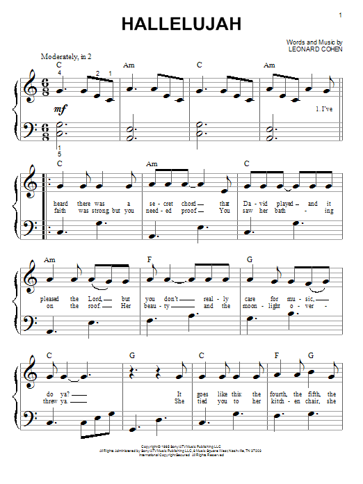free sheet music hallelujah cohen